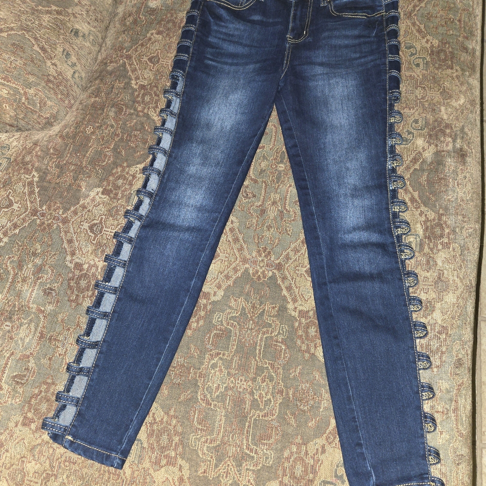 Encore Jeans Dark Blue Women's Skinny Jeans with Side Accents